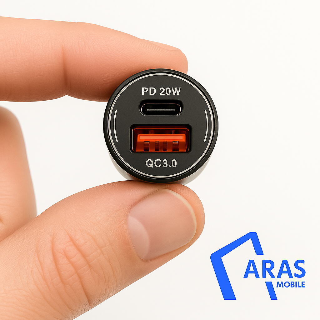 شارژر فندکی مدل T-33 با دو خروجی سریع QC3.0 و PD20W به همراه نور LED