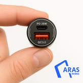 شارژر فندکی مدل T-33 با دو خروجی سریع QC3.0 و PD20W به همراه نور LED