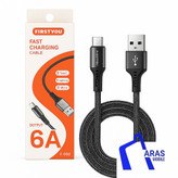 کابل شارژ سریع 6 آمپر FIRSTYOU مدل F-002 با بدنه کنفی - خروجی USB-A به Type-C